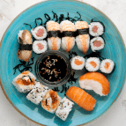 Assorted sushi platter at QuickBite